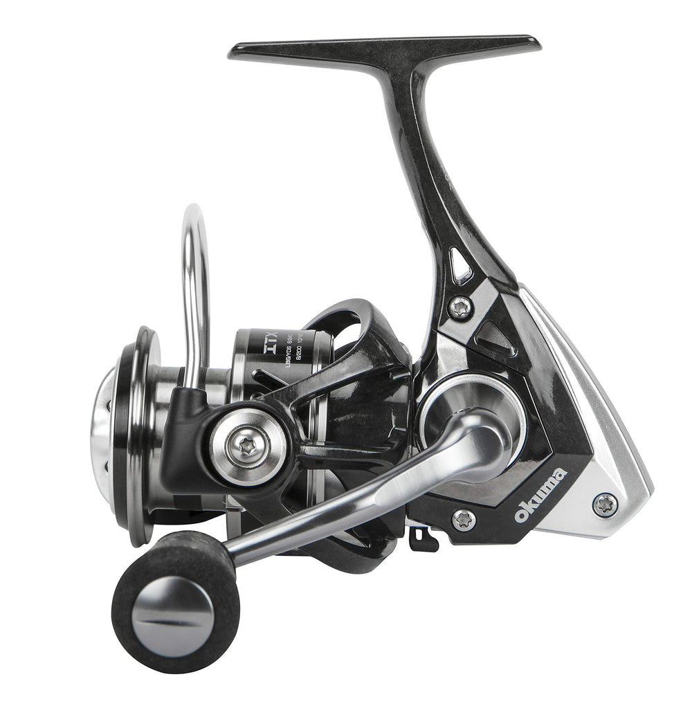OKUMA ITX-1000H bail close-up highlights precision gear and smooth line retrieval.