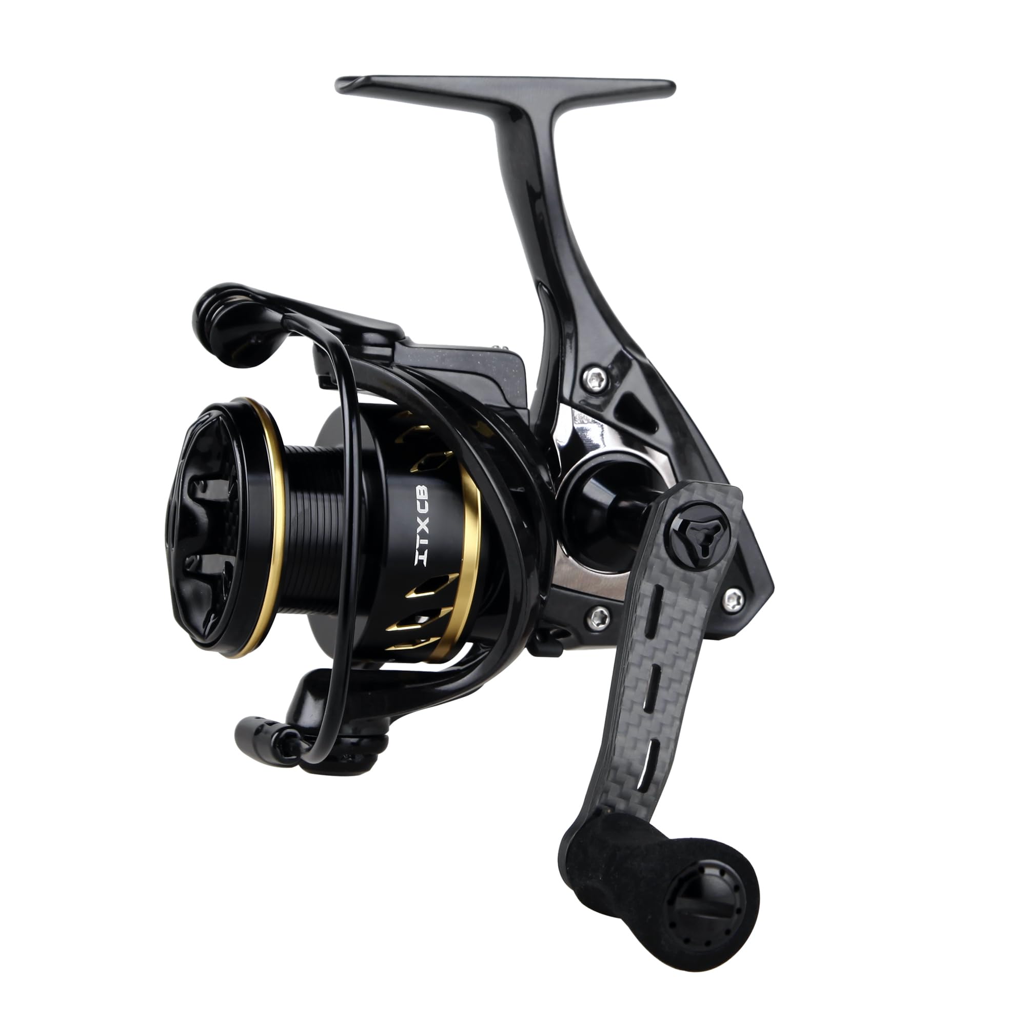 Okuma ITX-CB carbon body spinning reel highlighting lightweight design for extended fishing sessions.