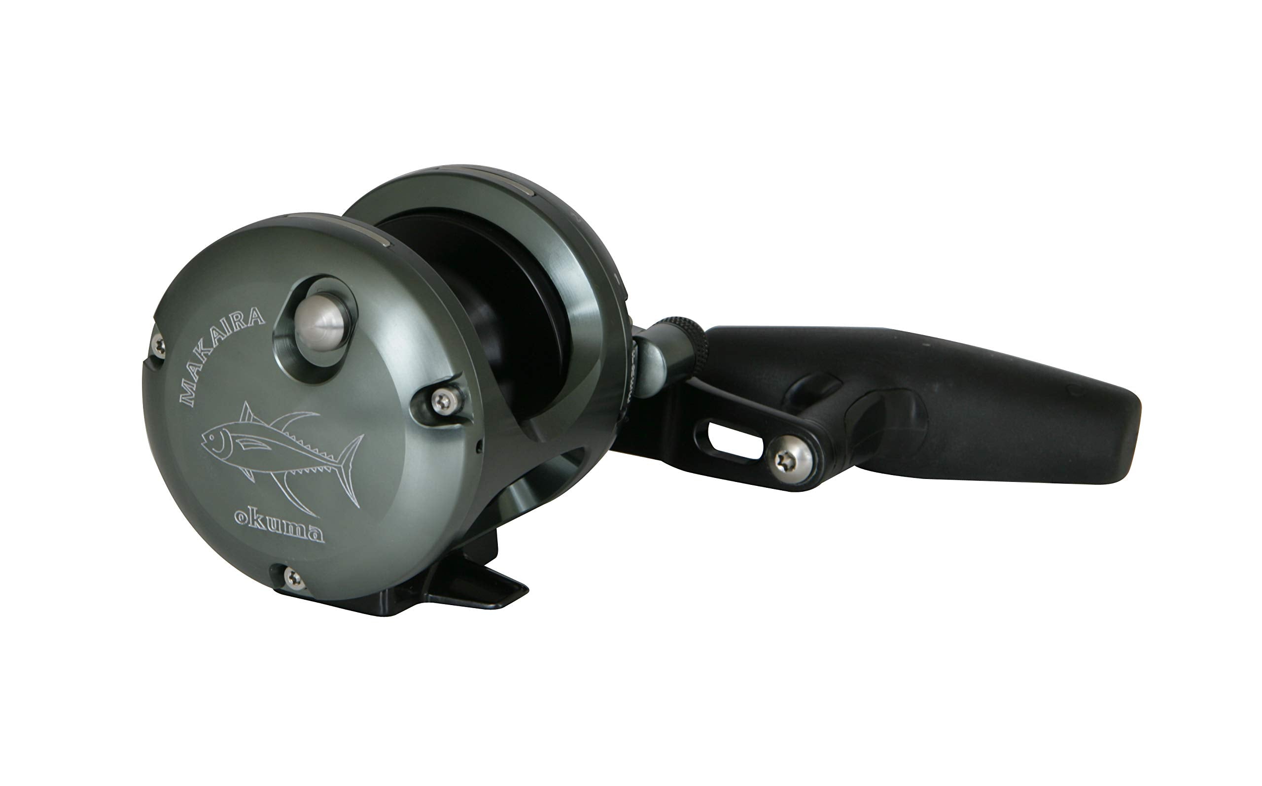 Okuma Makaira elite lever-drag handle provides oversized grip for better leverage