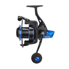 Okuma Rockaway graphite body spinning reel front angle showing sturdy build for saltwater use