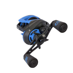 Okuma Serrano SRN101-A left-handed reel side view emphasizing ergonomic handle for comfort.