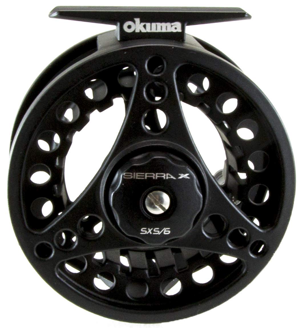 Okuma Sierra fly reel side view showing ambidextrous retrieval and compact bearings.