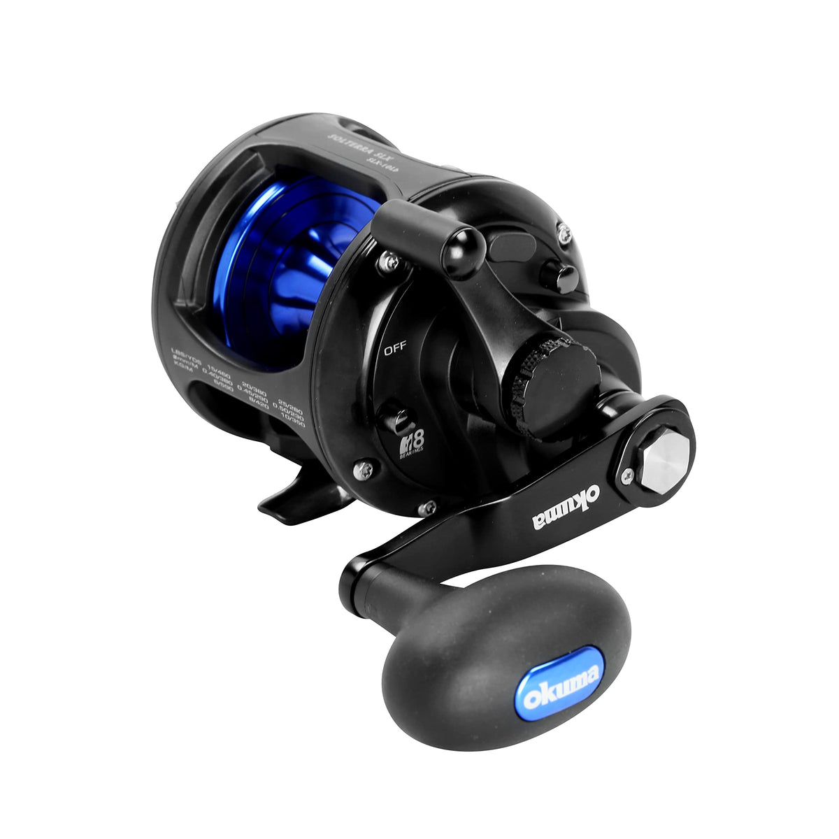 Okuma Solterra SLX side view showing durable corrosion-resistant frame and gears.
