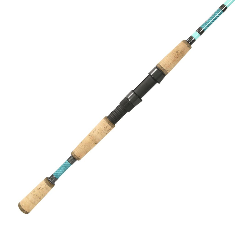 Okuma SRT Inshore Premier tapered cork grip enhances comfort during long casts.