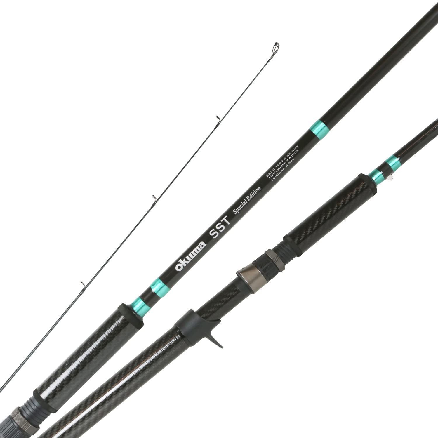 OKUMA SST-C-1062H-SE-CGa rod action close-up highlighting responsive blank for cold-water fishing