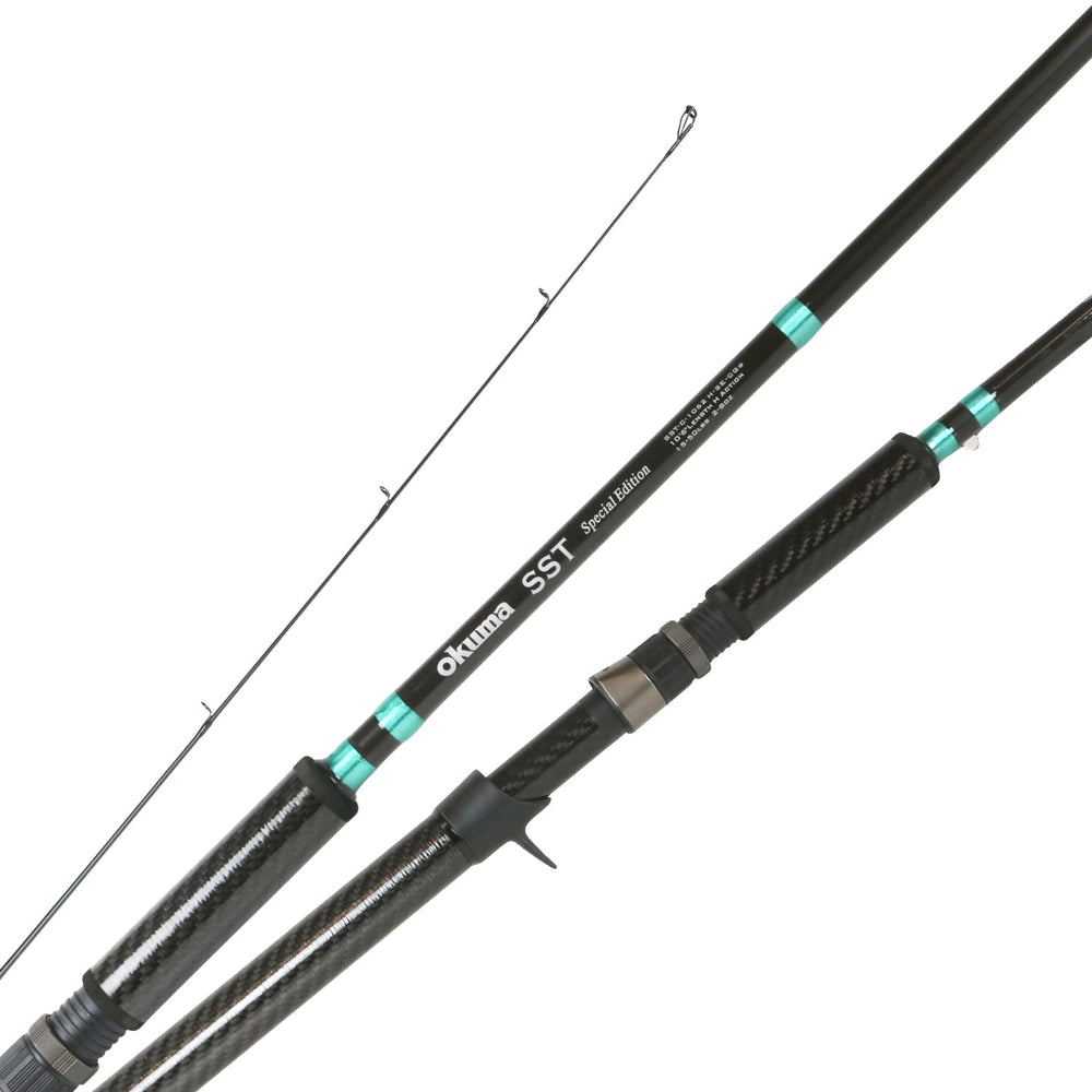 OKUMA SST-C-1062H-SE-CGa rod action close-up highlighting responsive blank for cold-water fishing