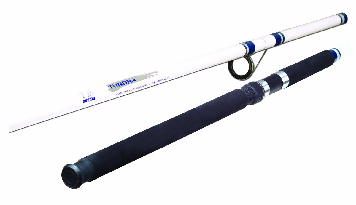 OKUMA Tundra Surf Glass Rod 12ft ideal for saltwater surf casting, strong and sensitive.