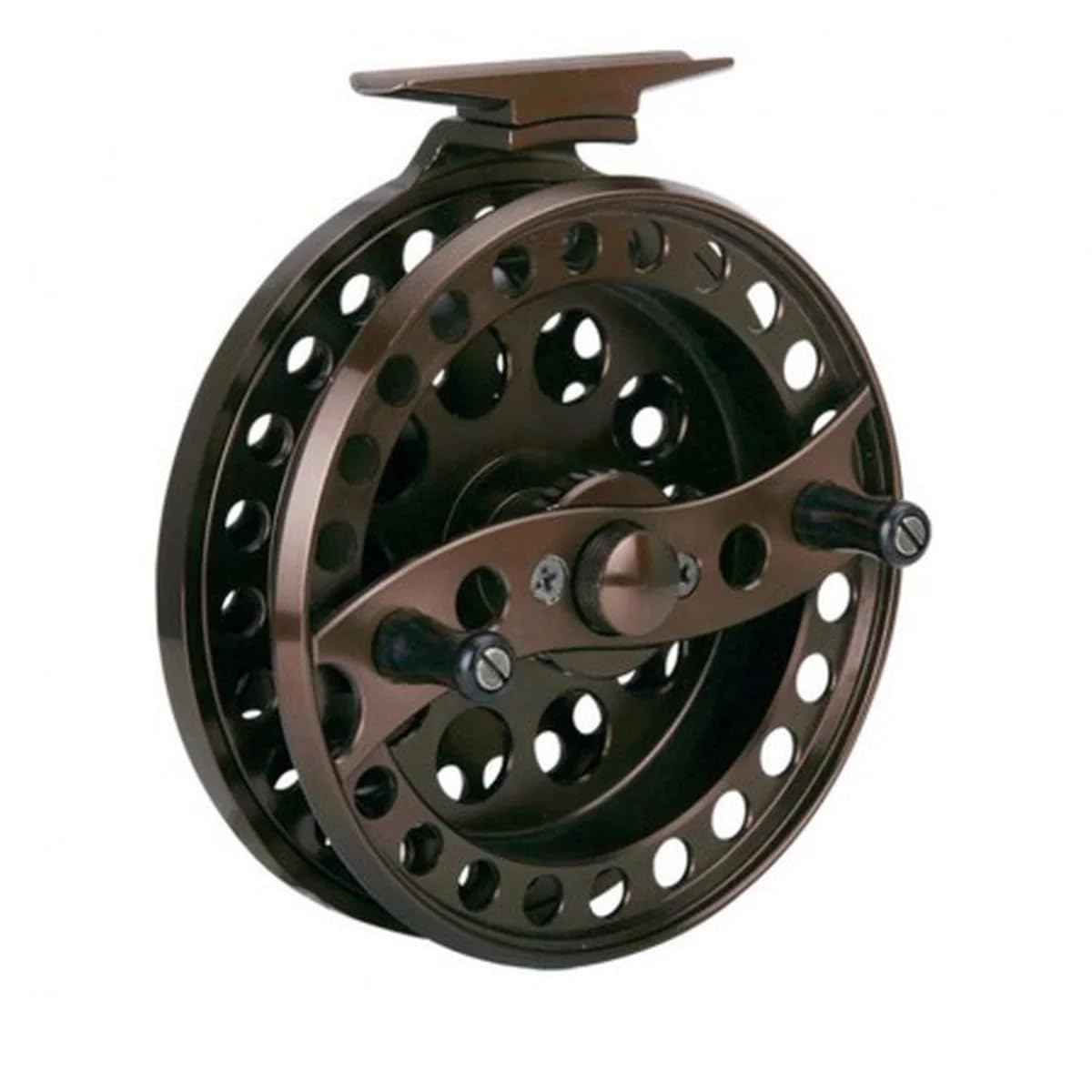 Okuma VT-1002 Avanti brown center pin reel with exposed rim spool for smooth retrieves.