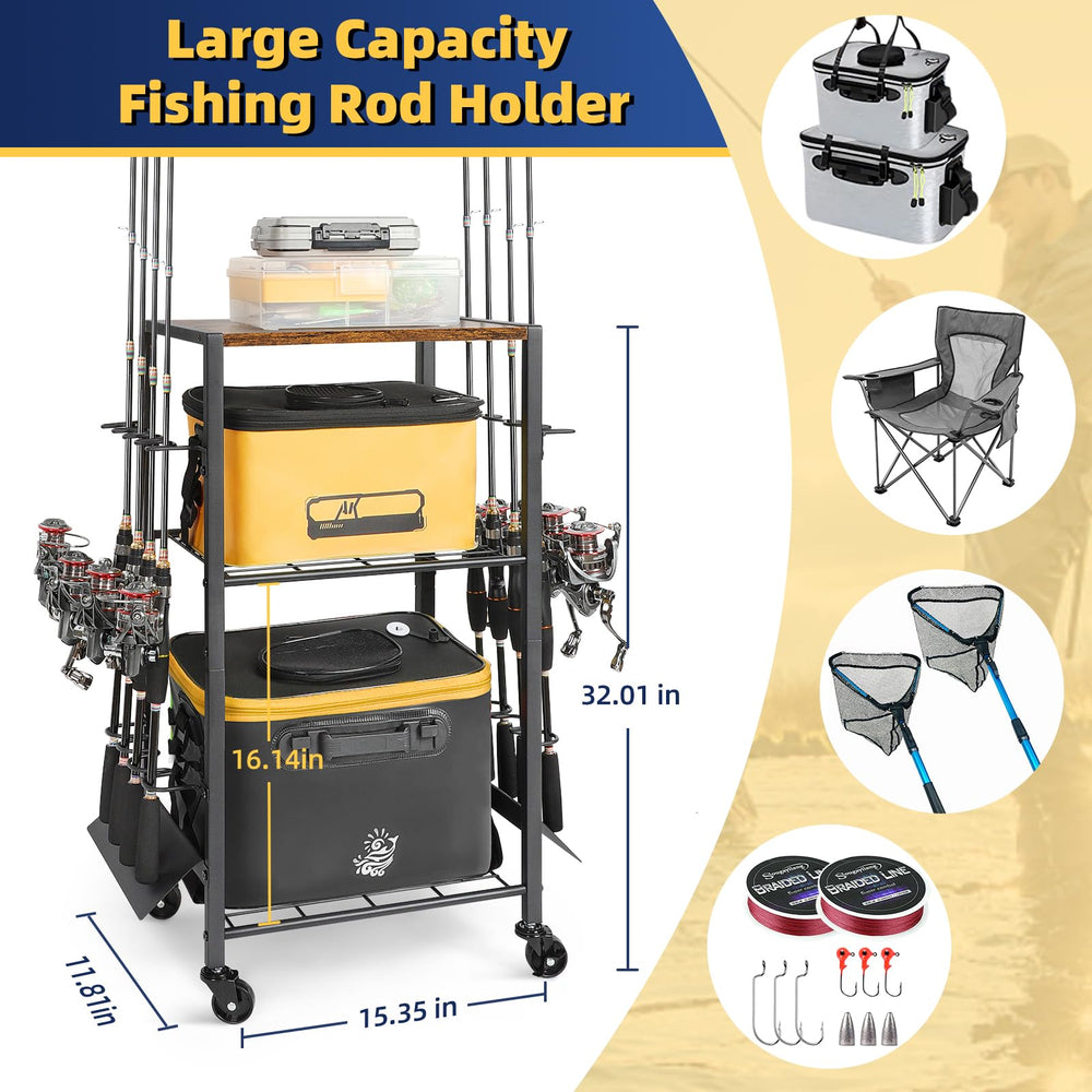 Secure storage for rods, nets, and accessories in a neat rack