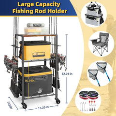 Secure storage for rods, nets, and accessories in a neat rack