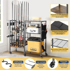 Mobile fishing rod storage cart with wheels