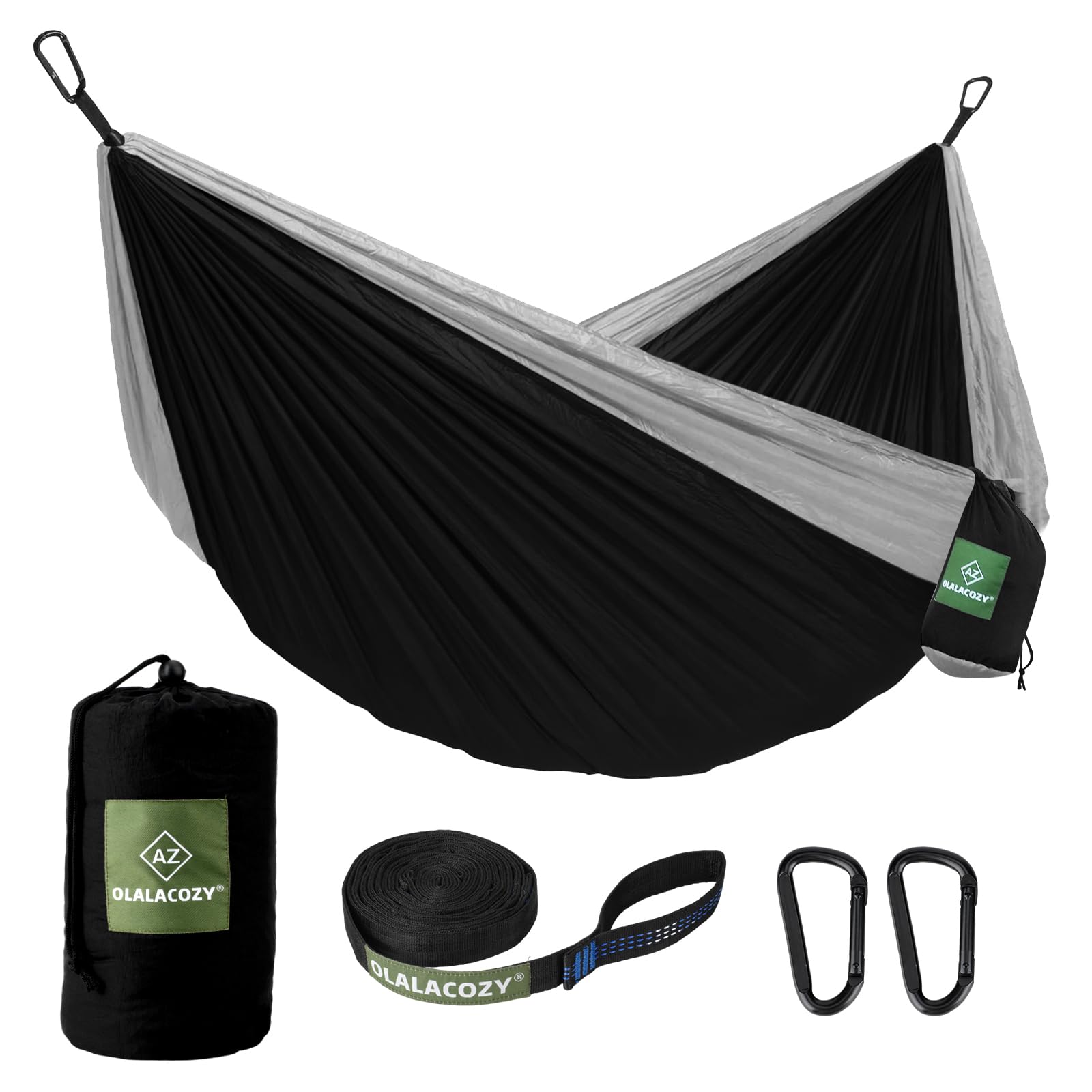 OLALACOZY camping hammock showing durable parachute nylon material for rugged outdoor use