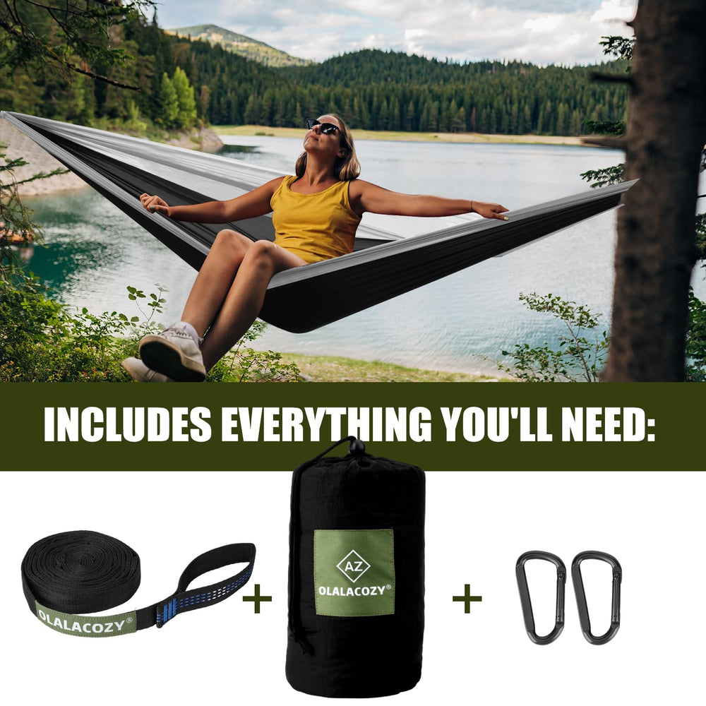 OLALACOZY camping hammock packs compactly in its carry bag