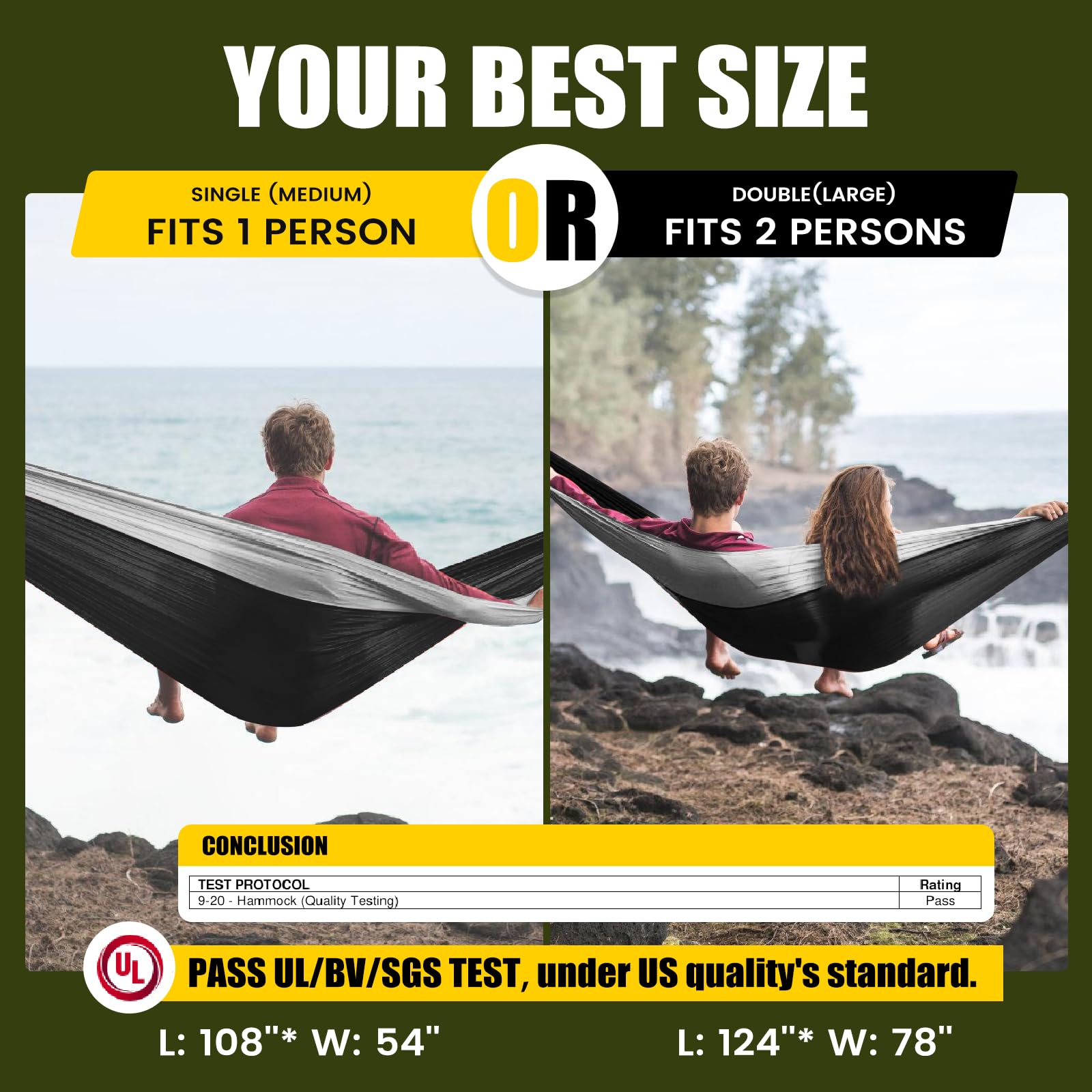 OLALACOZY camping hammock wide 6.6 ft for two-person comfort