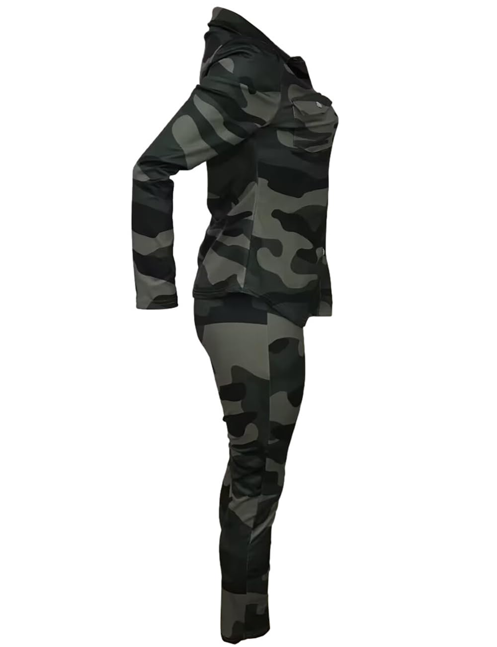 OLAMIOSO green camo fabric close-up highlighting stretch and fit