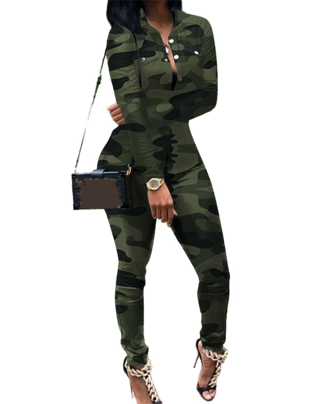 OLAMIOSO camo suit jacket long sleeve closeup for versatile everyday wear