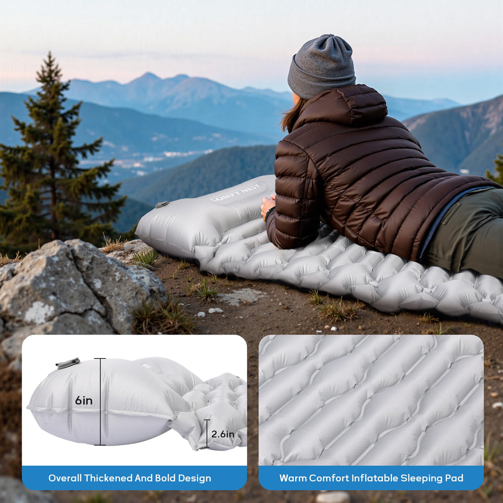 Olaterior camping sleeping pad includes a carry bag for easy transport and storage.