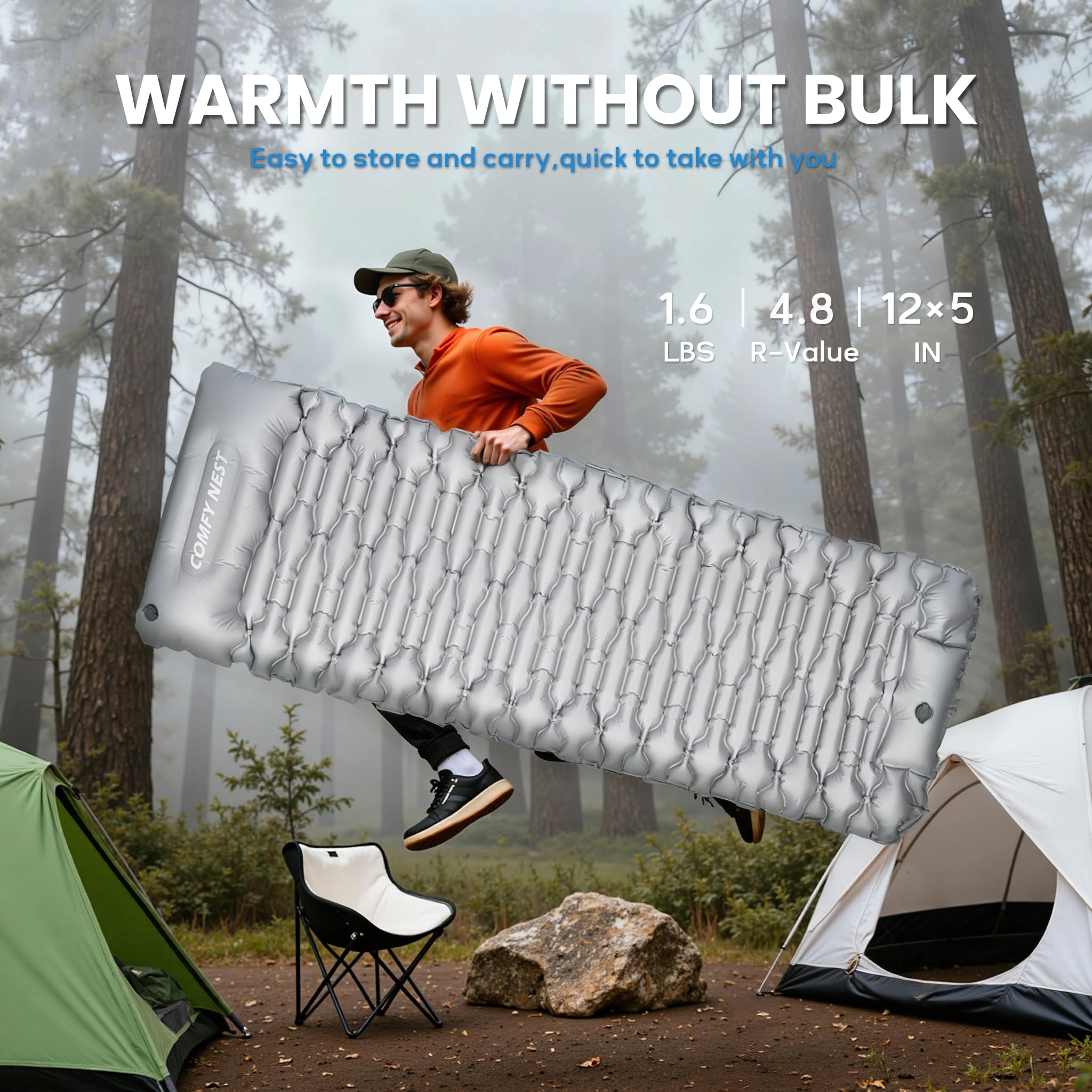 Olaterior sleeping pad surface is quiet and waterproof for wet or dusty trails.