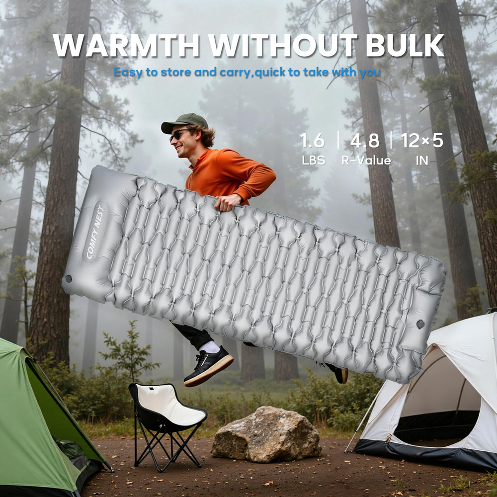 Olaterior sleeping pad surface is quiet and waterproof for wet or dusty trails.
