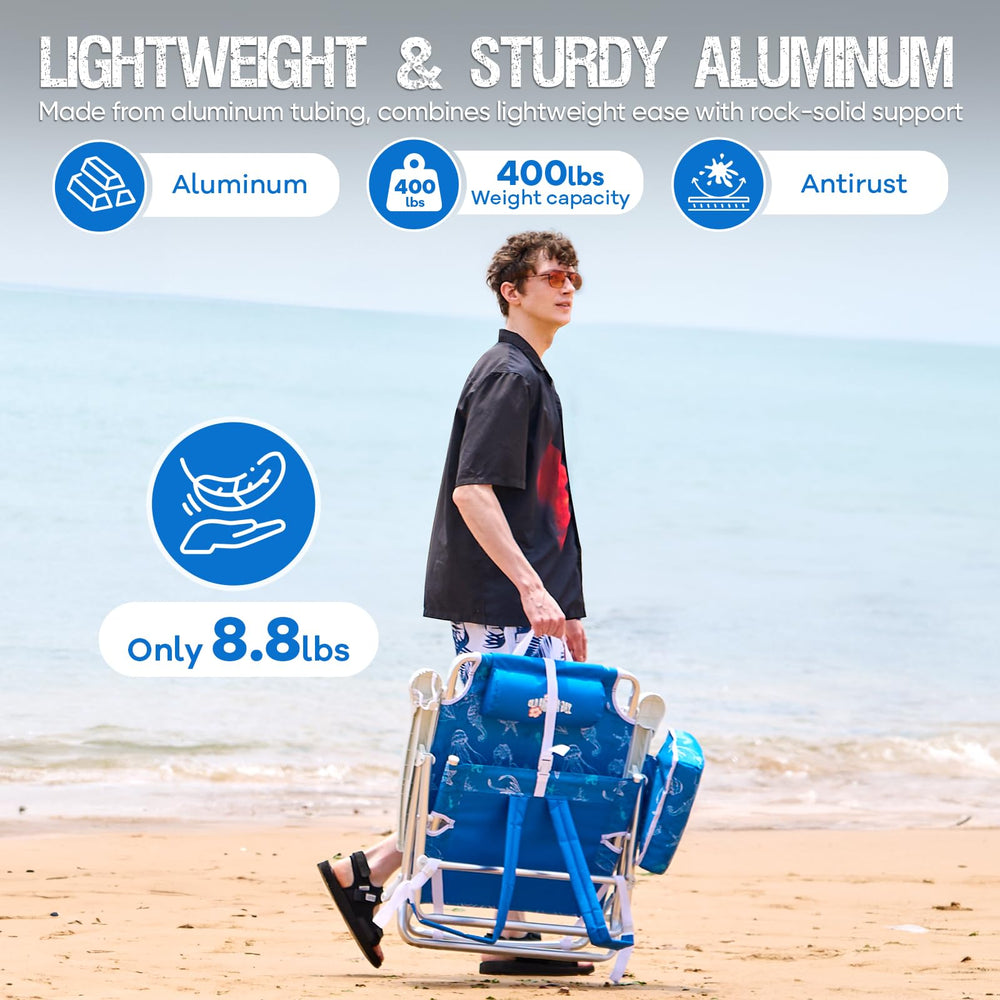 5-position backrest for customizable comfort during beach days.