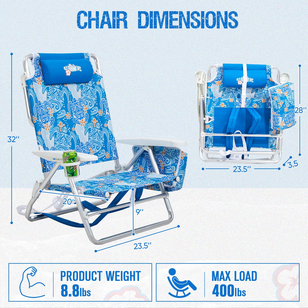 Old Bahama Bay Backpack Beach Chair lightweight aluminum frame supports easy carrying.