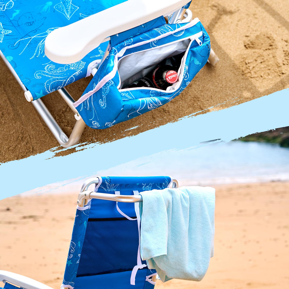 Mesh storage pouch keeps essentials within reach.