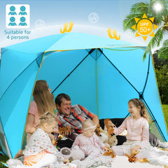 Old Bahama Bay pop up beach tent blue open setup showing easy setup
