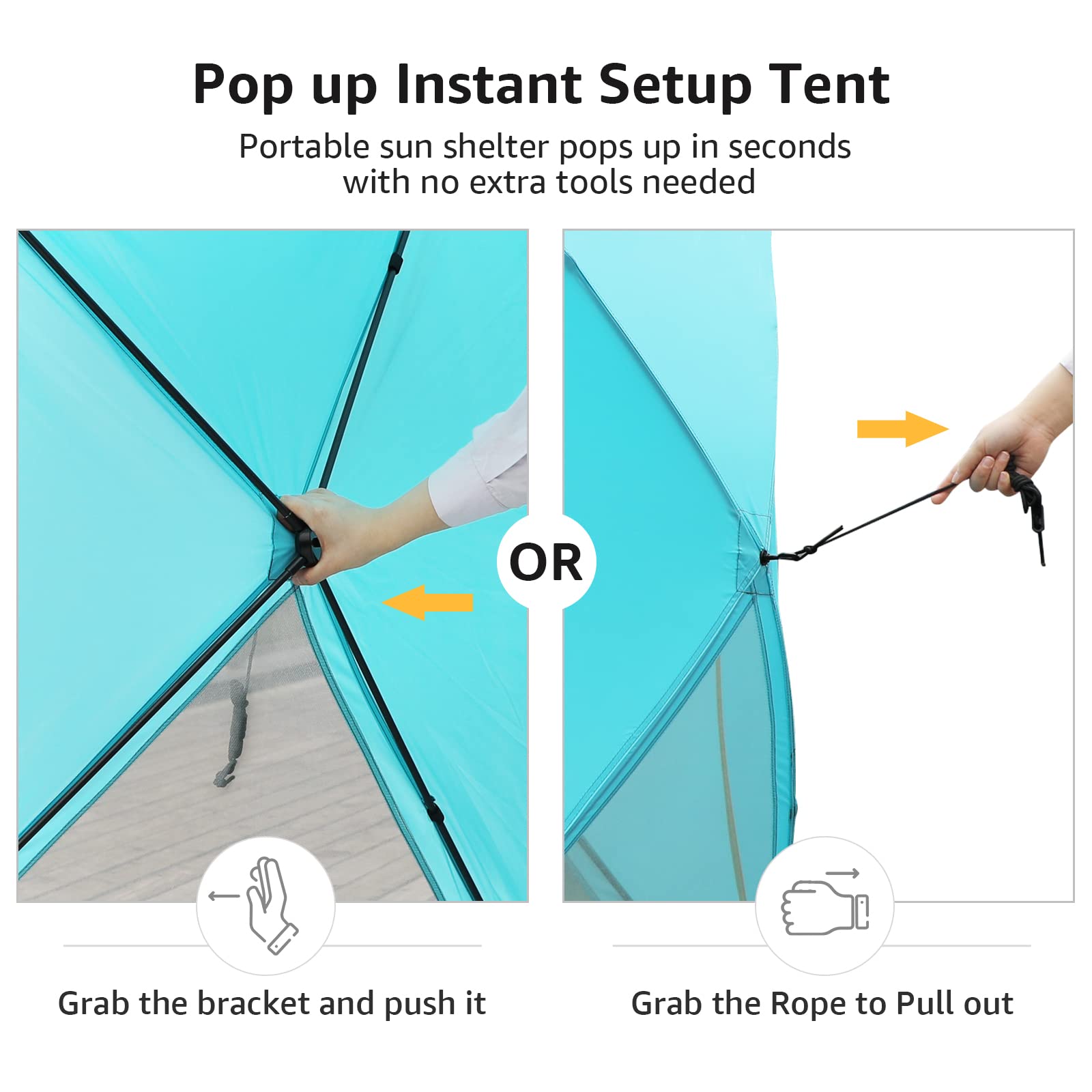 Old Bahama Bay pop up beach tent silver-coated fabric blocks sun and cools interior