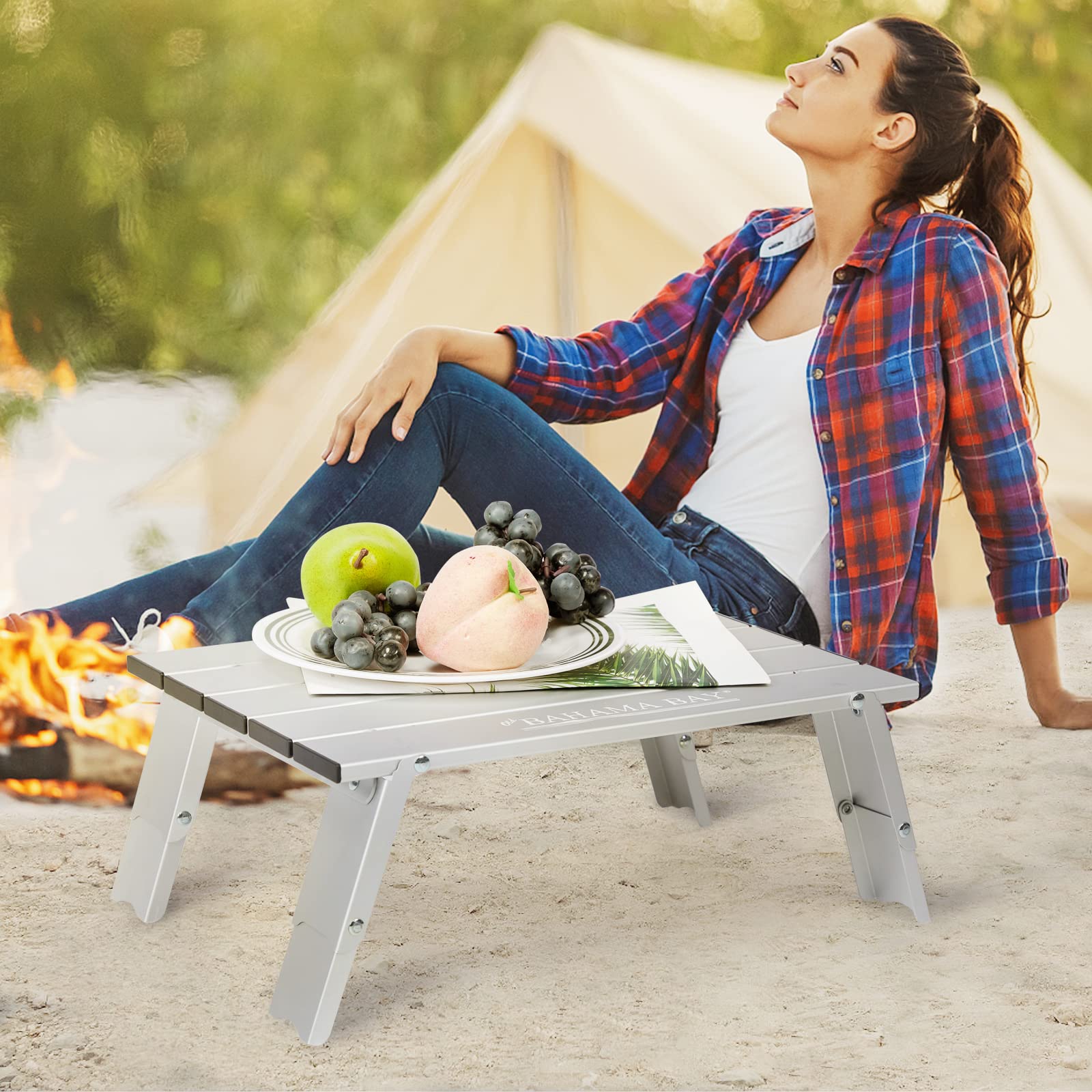Old Bahama Bay Ultralight Mini Table legs extended to stabilize on rocky terrain