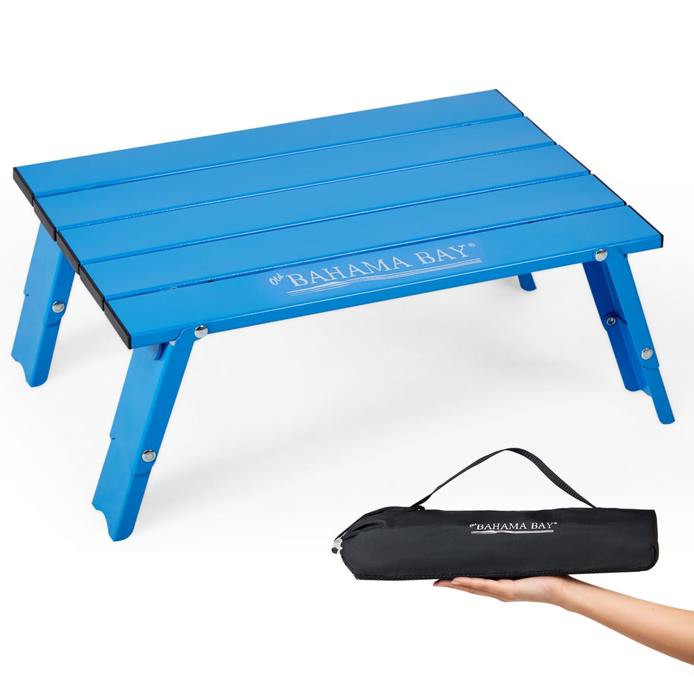 Old Bahama Bay ultralight table folded for travel and storage