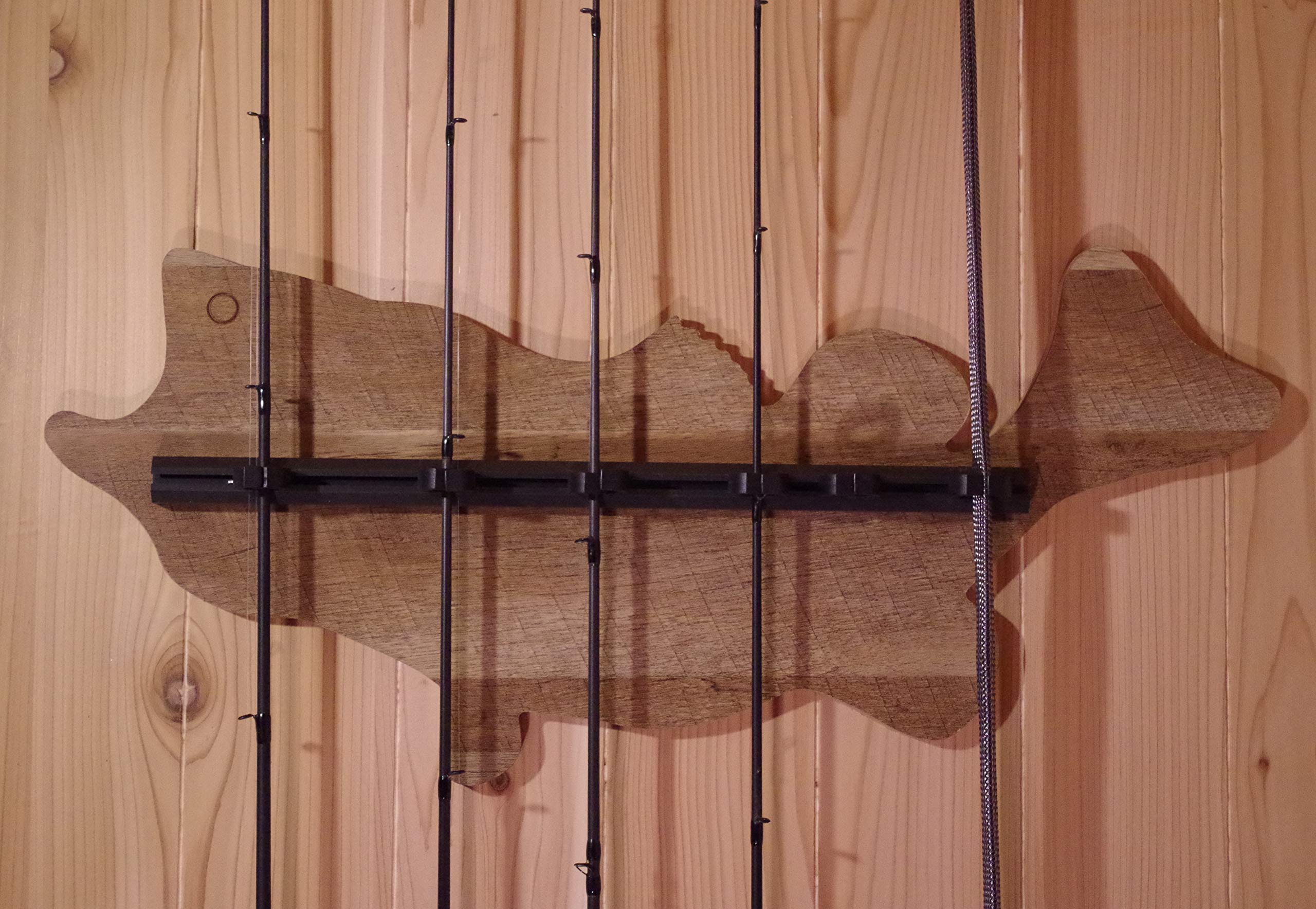 Old Cedar Outfitters fish wall rack lower-dimensions reflect compact footprint for space-saving storage