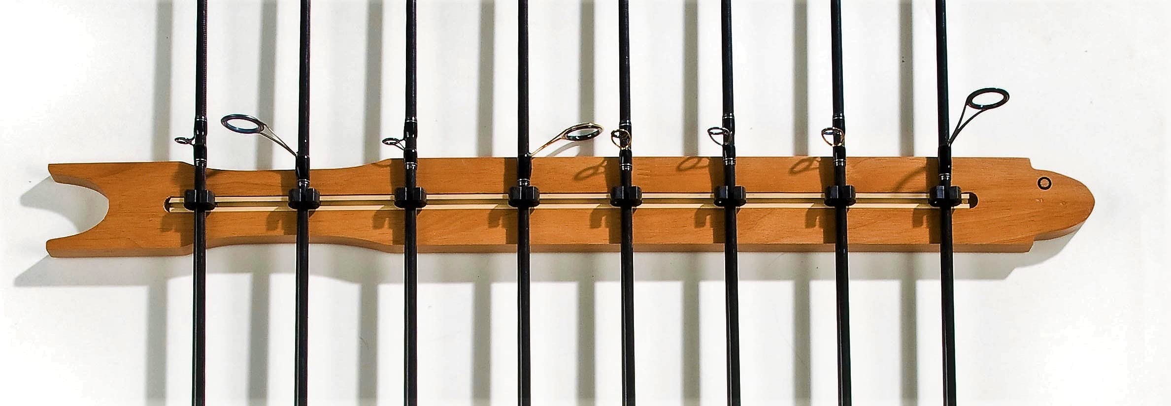 Old Cedar Outfitters modular rack in pine finish, easy to expand as your rod collection grows.