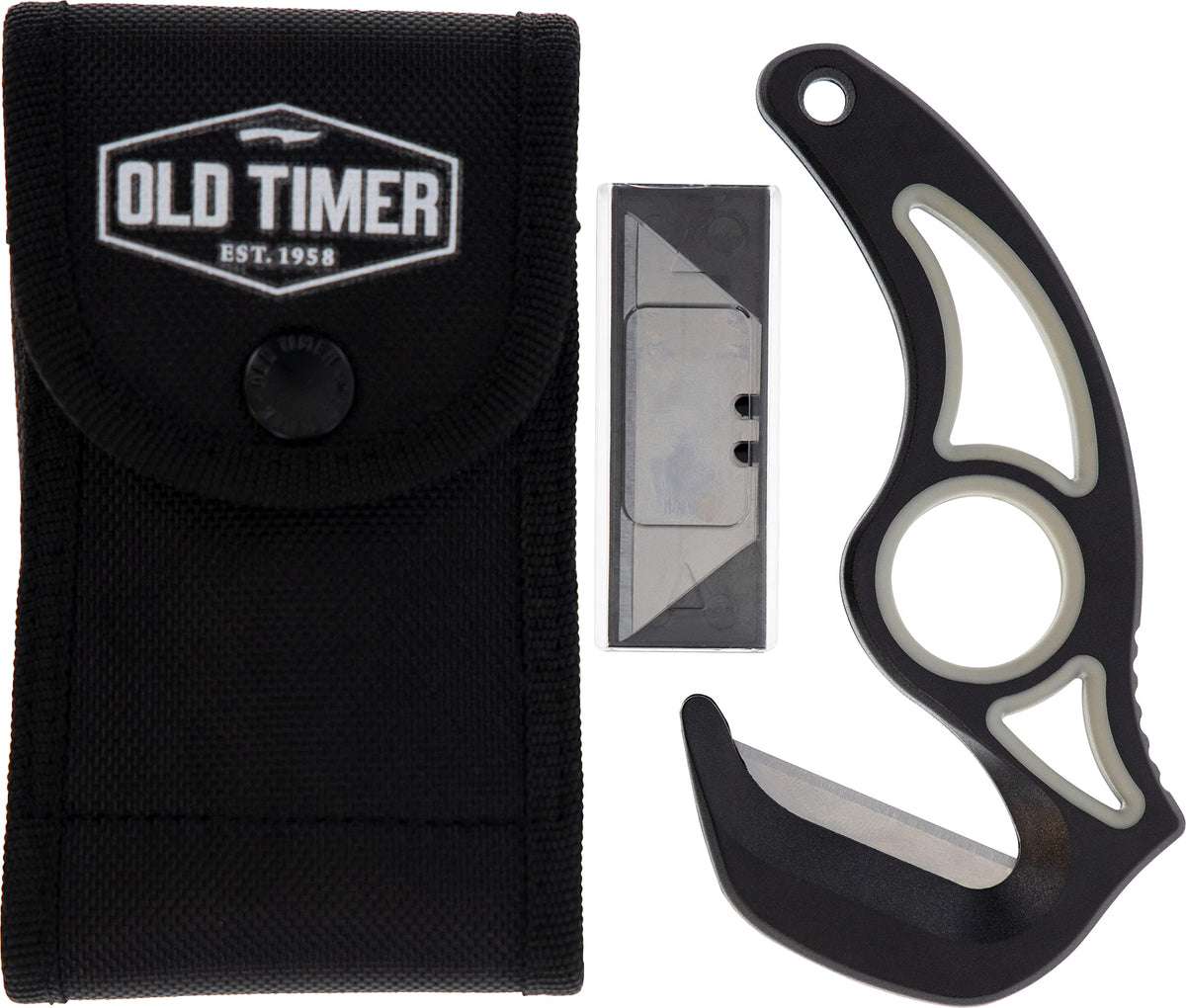 Old Timer gut hook with replaceable blades and TPE grip