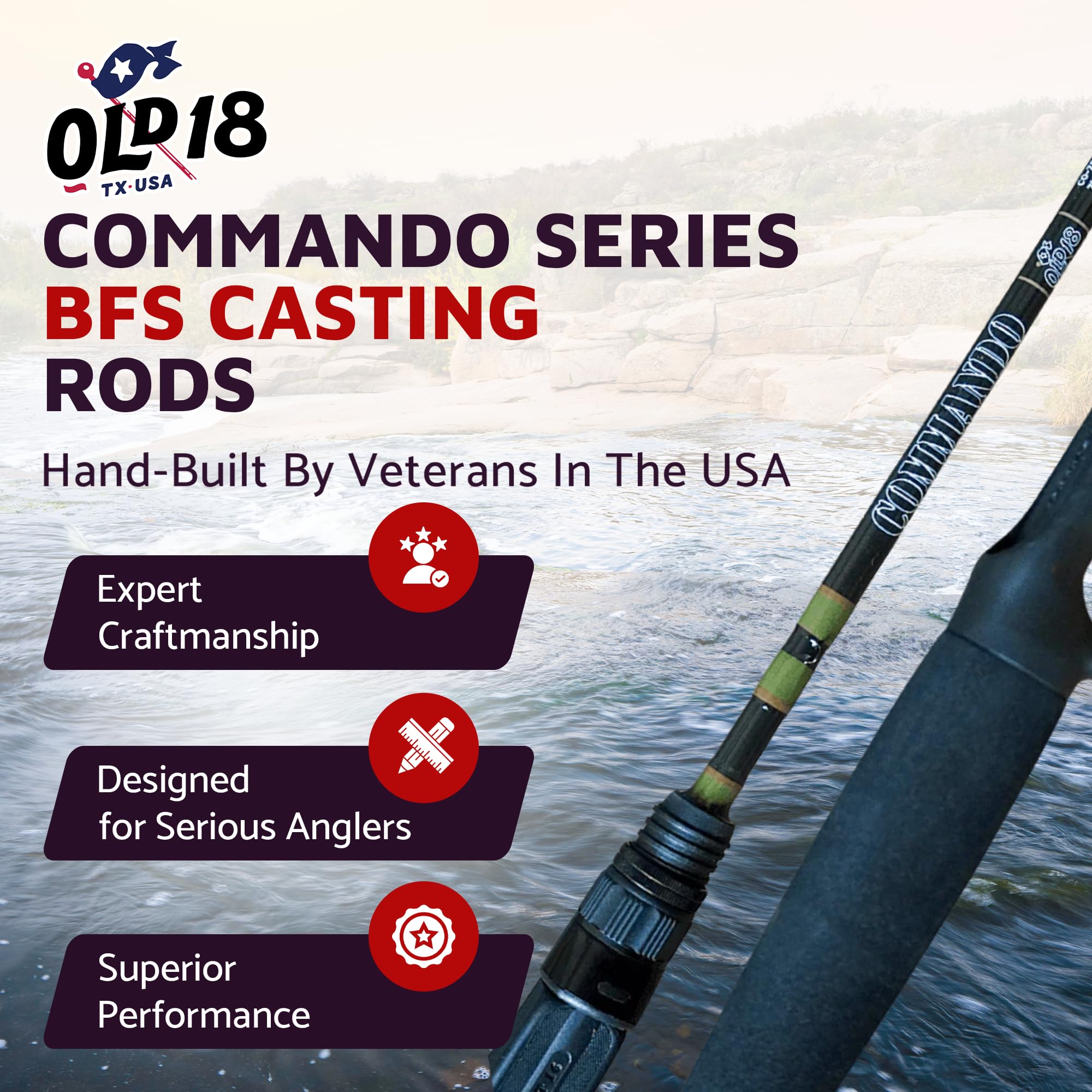 OLD18 BFS rod EVA-grip handle for all-day comfort.