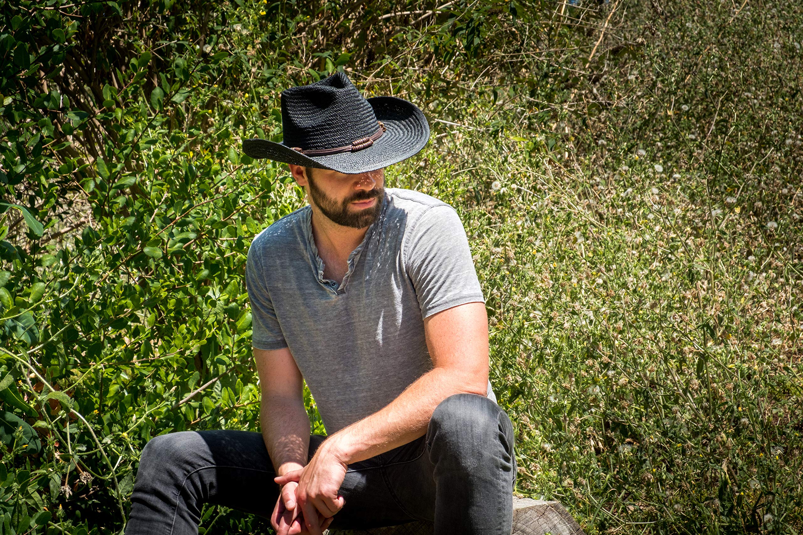 Old Stone Chloe Black straw cowboy hat durable material for long wear