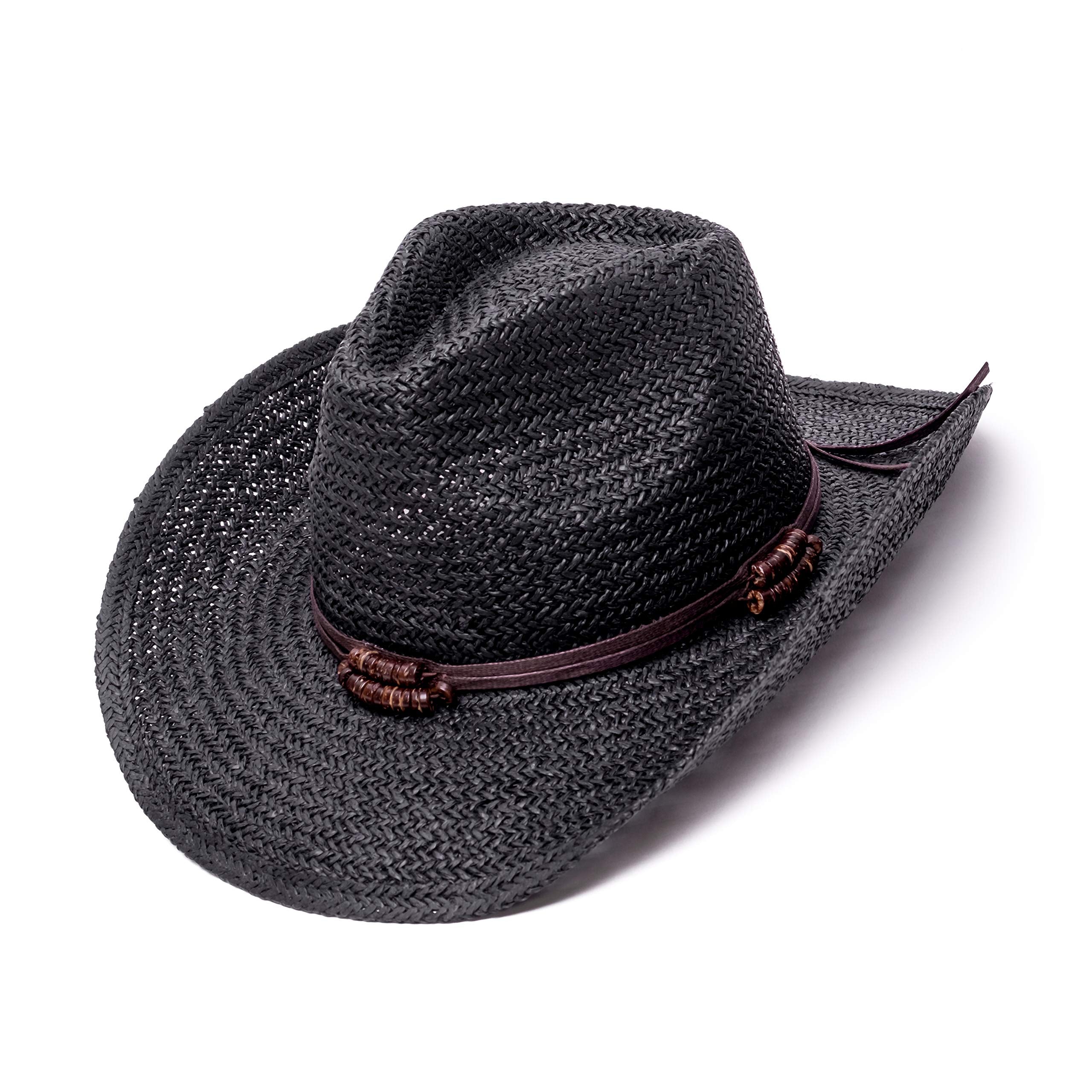 Old Stone Chloe Black straw cowboy hat front view with sun protection