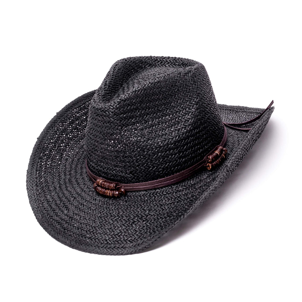 Old Stone Chloe Black straw cowboy hat front view with sun protection