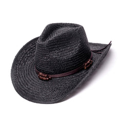 Old Stone Chloe Black straw cowboy hat front view with sun protection