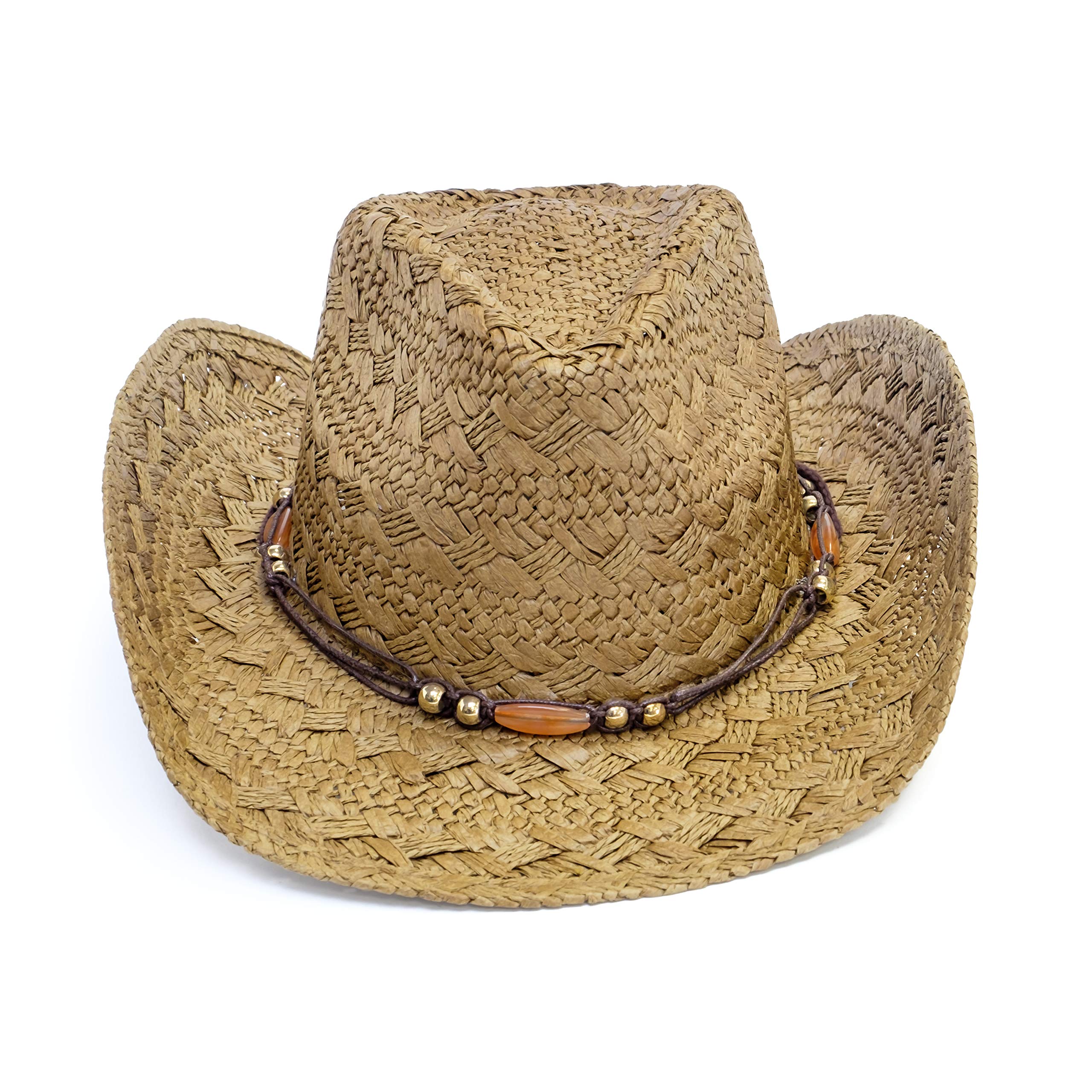 Old Stone Quality straw cowboy hat side view suited for outdoor adventures.