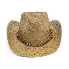 Old Stone Quality straw cowboy hat side view suited for outdoor adventures.