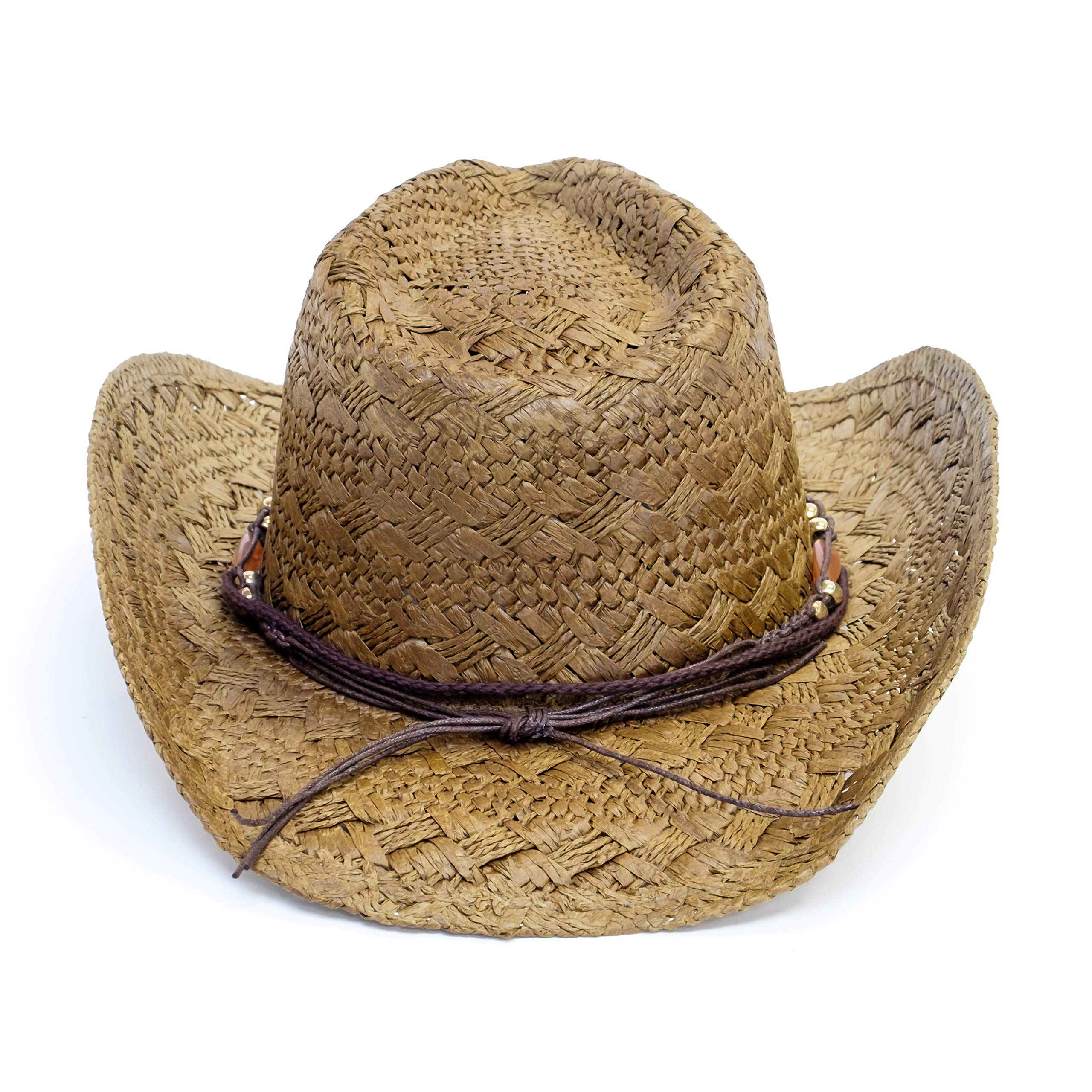 Old Stone Quality straw cowboy hat top view showing breathable crown for comfort.