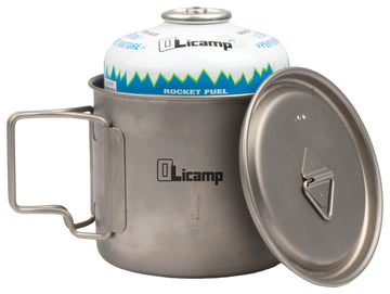 Olicamp Titanium Space Saver mug with mesh sack keeps gear organized.