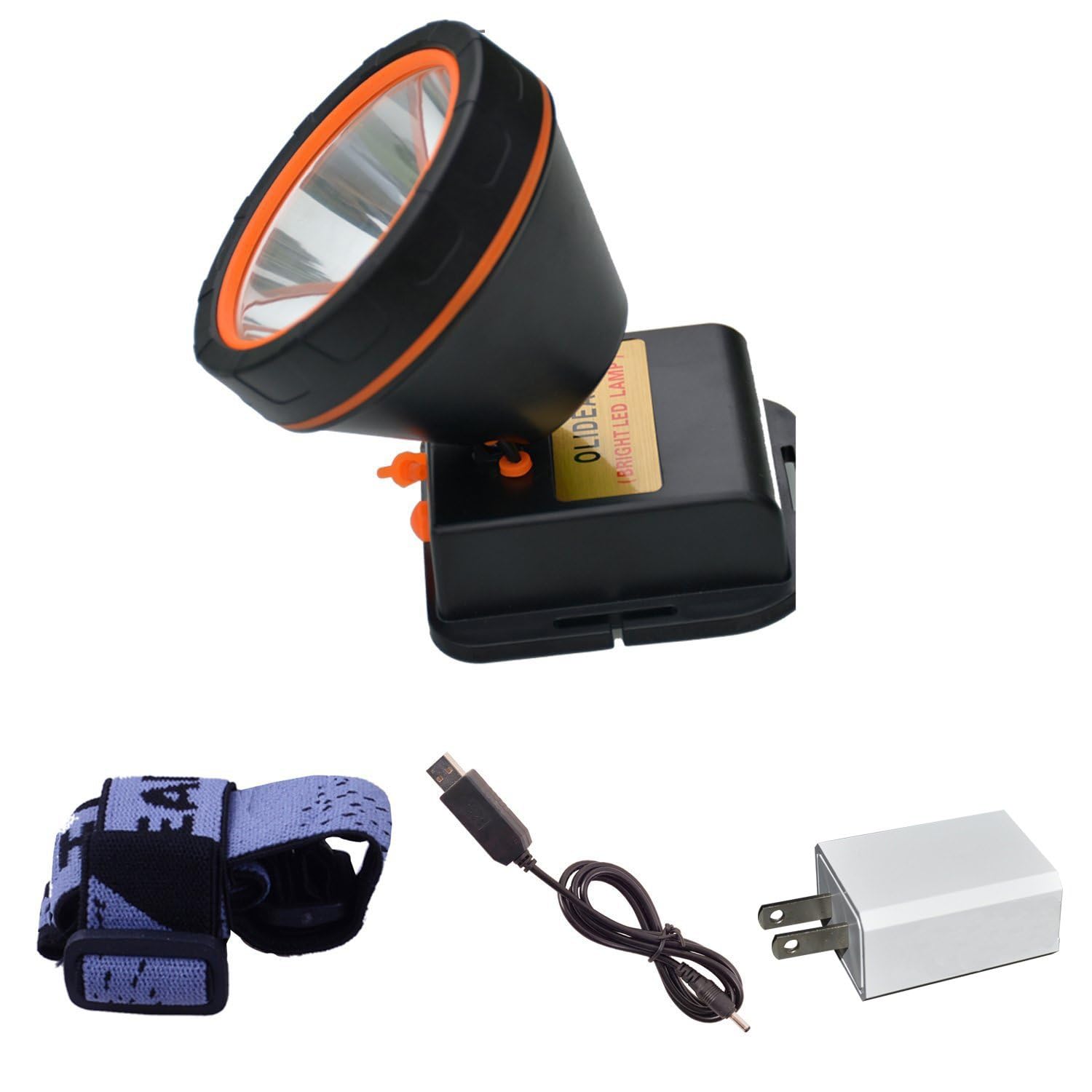 OLIDEAR headlamp comes with charger for convenient recharging.