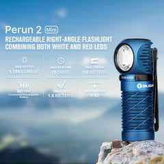 OLIGHT Perun 2 Mini side view highlights lightweight headband for long wear.