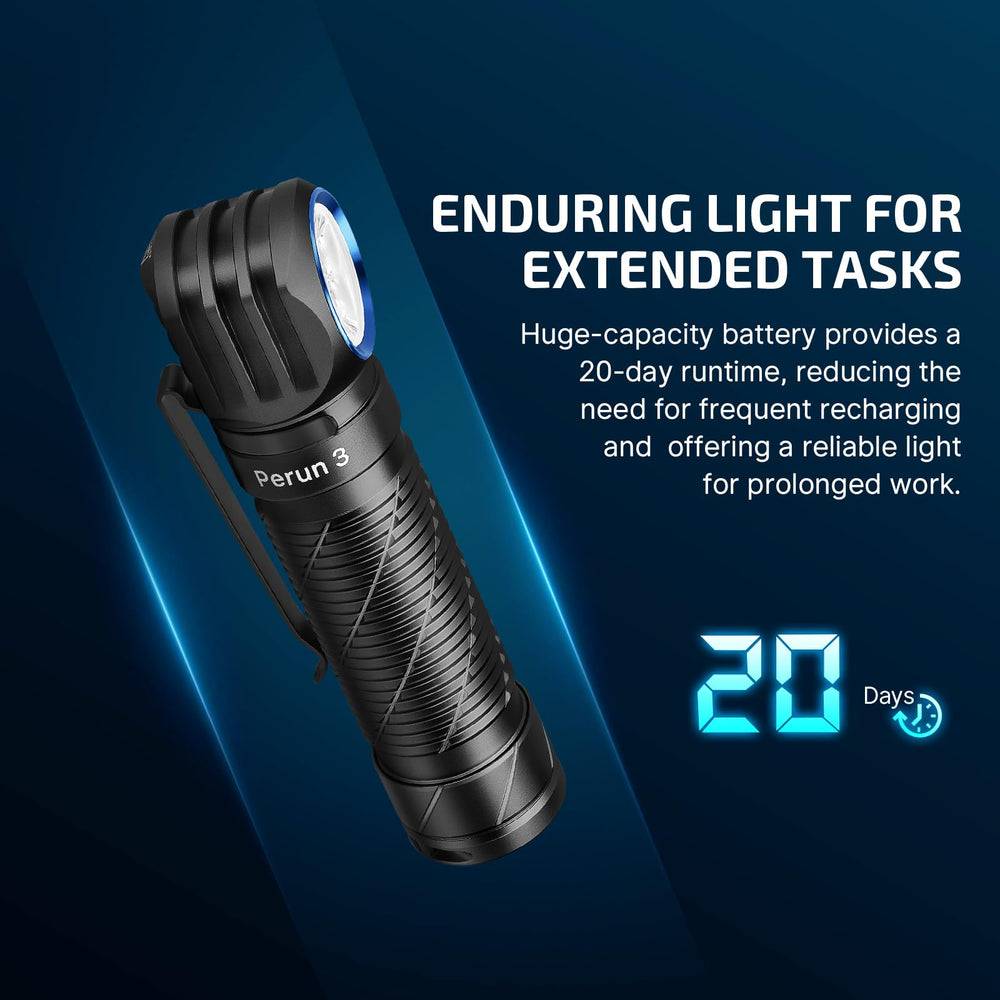 OLIGHT Perun 3 detachable unit converts to a right-angle flashlight.