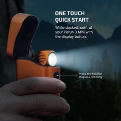 OLIGHT Perun 3 Mini charging-case-open-orange shows easy recharging on the go