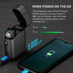 OLIGHT Perun 3 Mini charging case powers the headlamp on the go.
