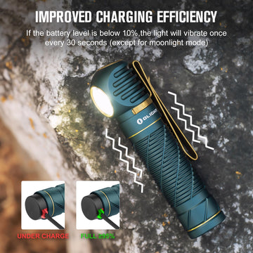 OLIGHT Perun 2 charging cable demonstrates fast MCC3 charging for longer sessions.