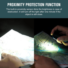 OLIGHT Perun 2 proximity sensor reduces brightness to protect battery life while obstructed.