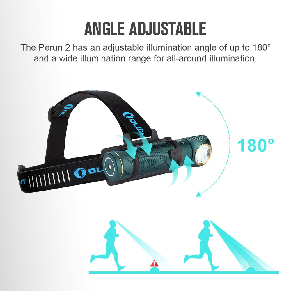 OLIGHT Perun 2 waterproof headlamp for wet weather adventures and rain-forest trails.